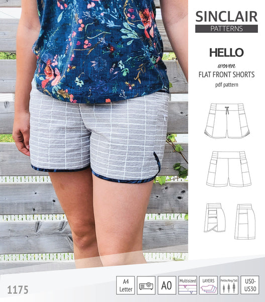 Hello flat front elastic back woven shorts with side panels (pdf sewing  pattern) - Sinclair Patterns