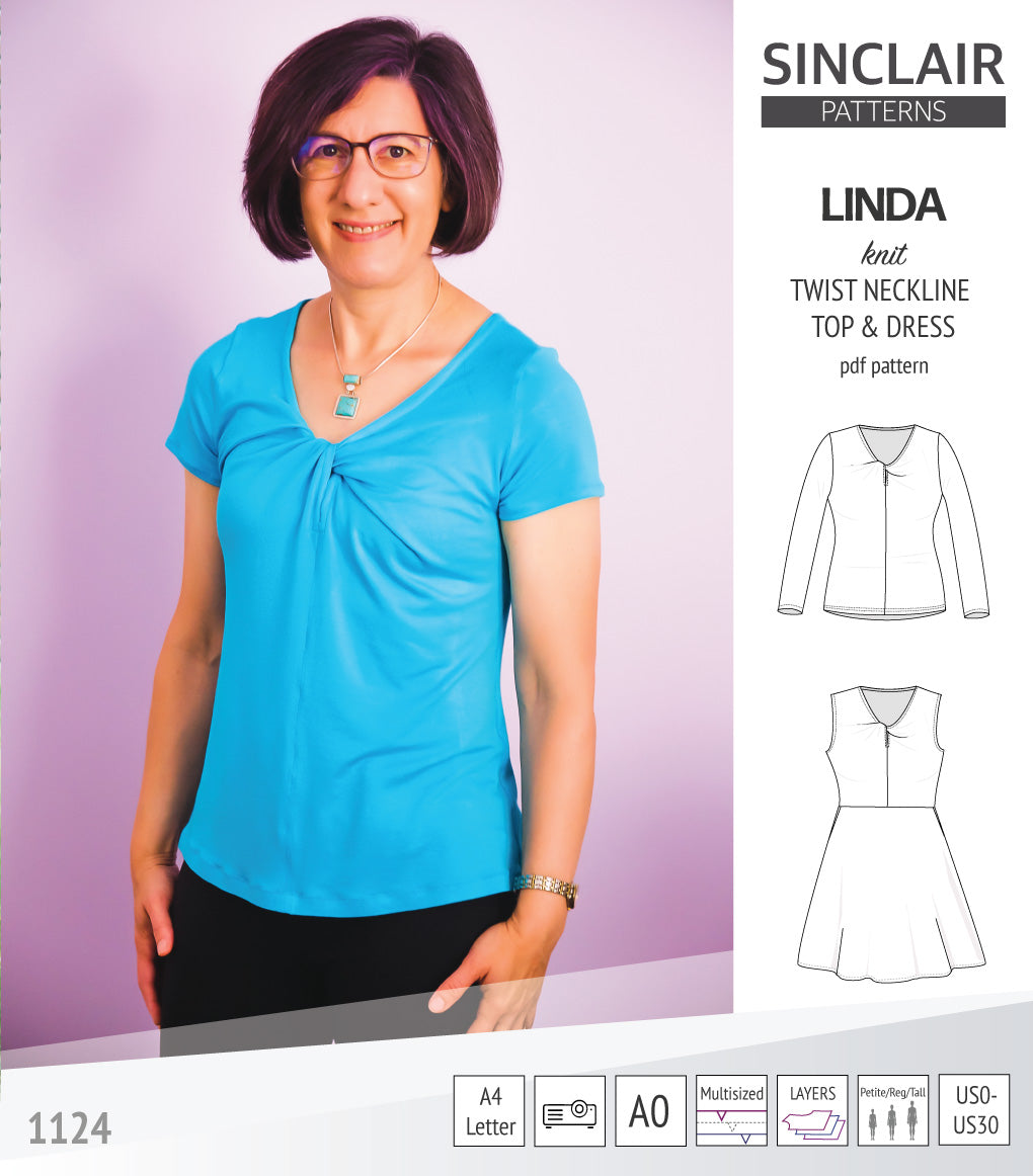 Linda twist neckline knit top and dress (PDF sewing pattern) Sinclair Patterns Linda twist neckline knit top and dress (PDF sewing pattern) Sinclair Patterns