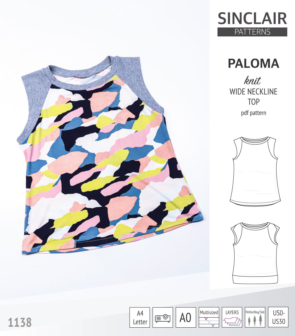 Paloma knit wide neckline tank top (PDF sewing pattern