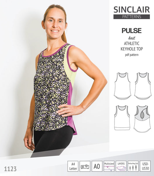 Pulse athletic knit tank top with a keyhole accent (PDF sewing pattern