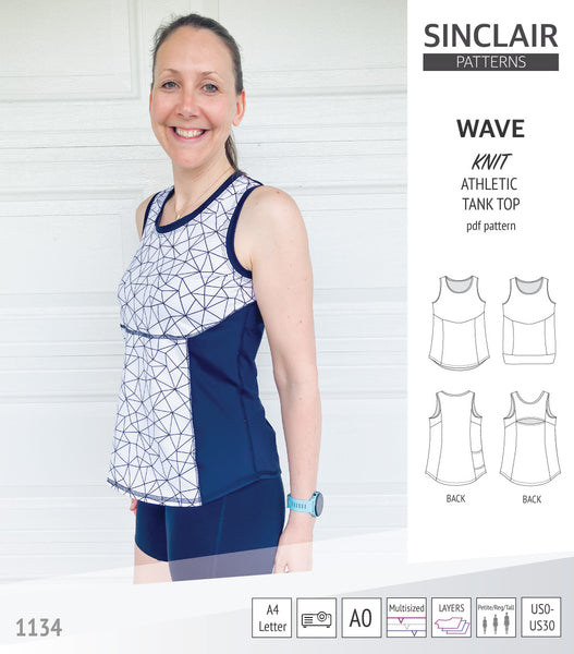 Wave athletic knit tank top with waistline shaping (PDF)