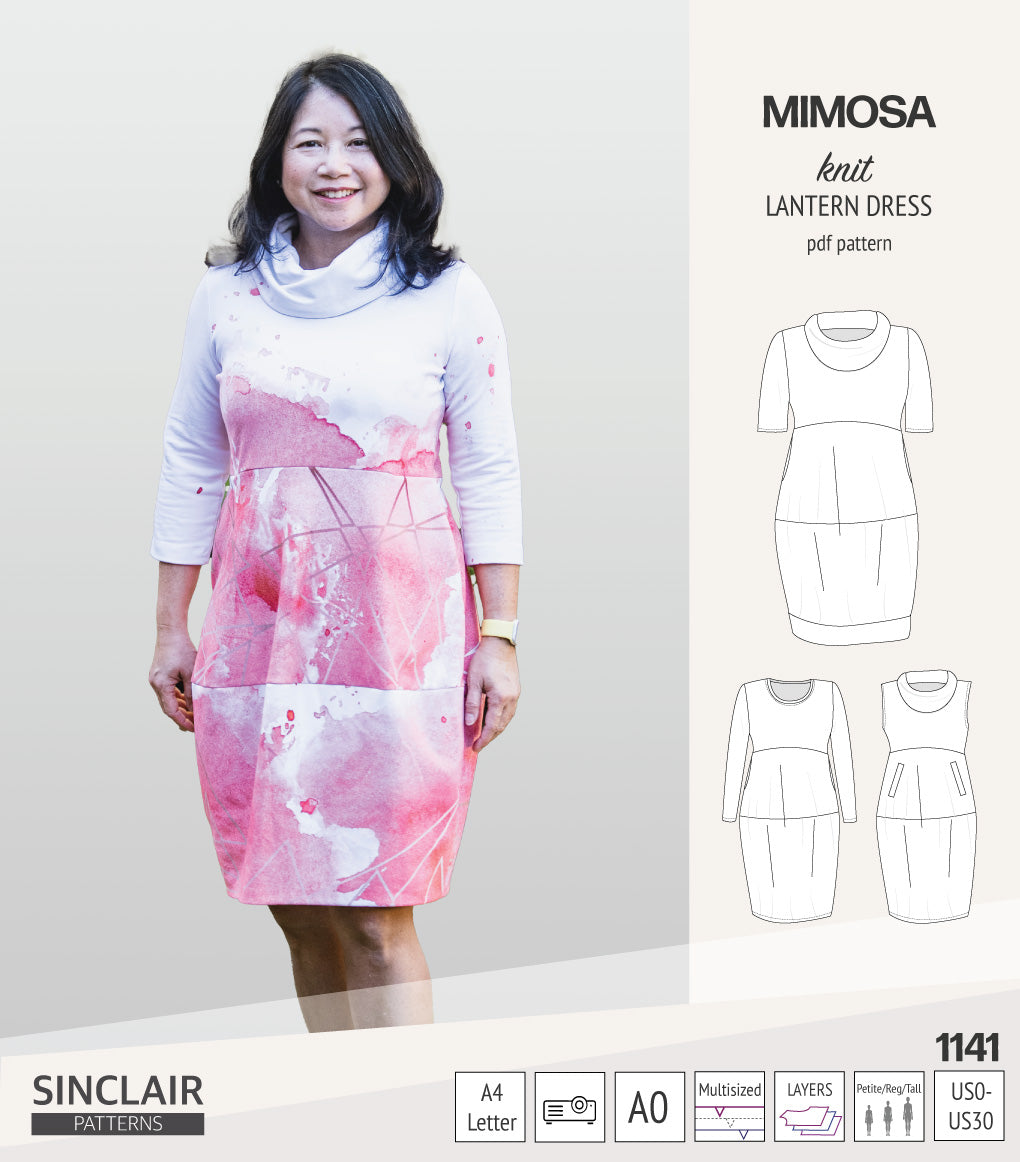 Mimosa lantern style knit dress with a cowl and pockets (PDF) Sinclair Patterns Mimosa lantern style knit dress with a cowl and pockets (PDF) Sinclair Patterns