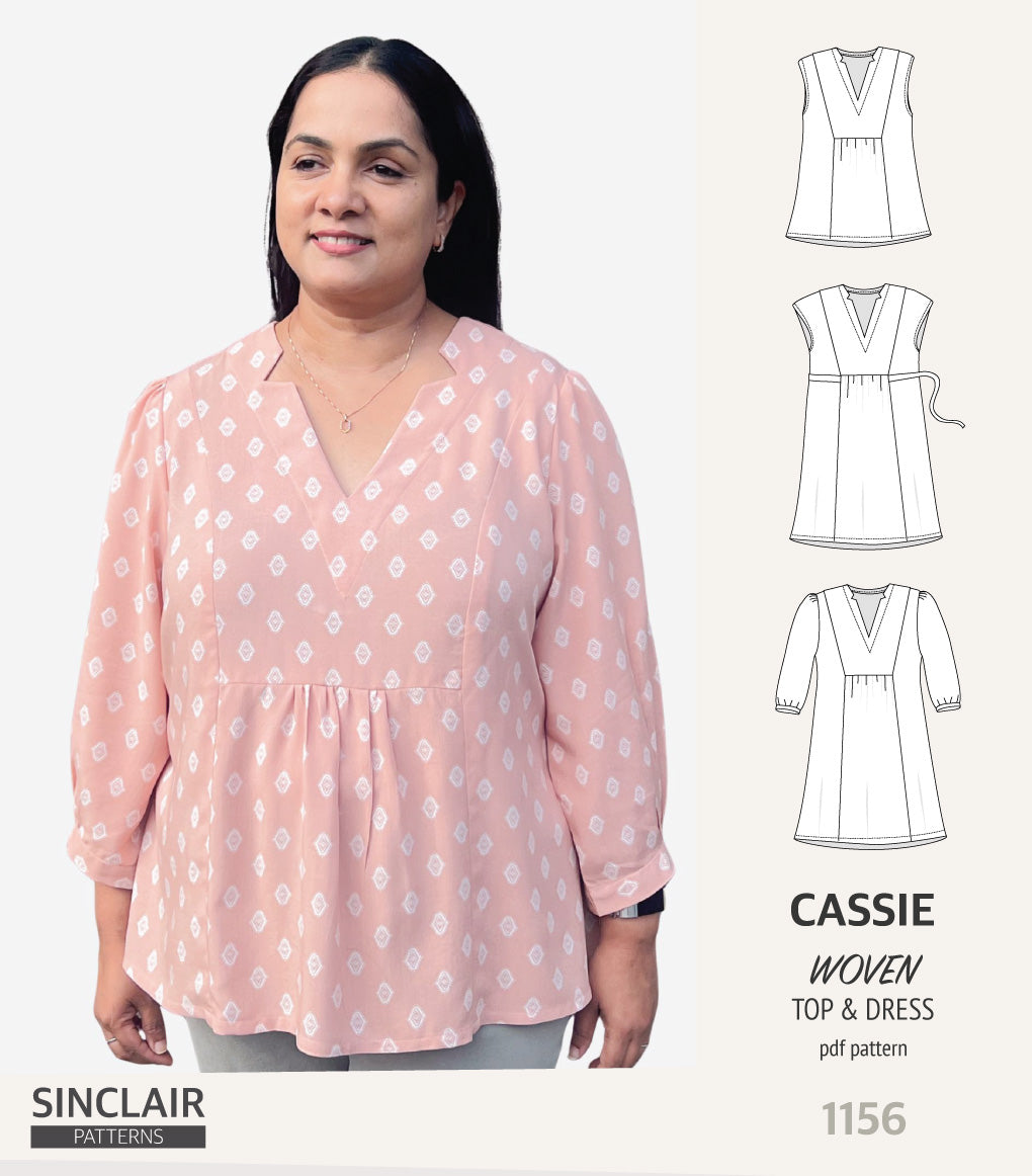 plus size dress patterns Cassie V neckline top and dress for woven fabrics (PDF)