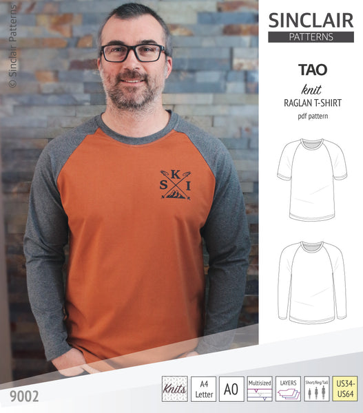 Tao semi fitted classic raglan t-shirt for men (PDF) - Sinclair Patterns