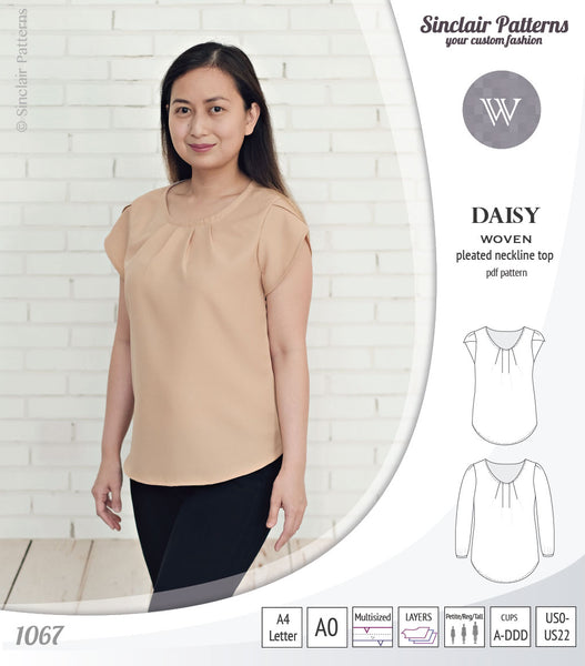 Daisy woven blouse with pleated neckline and petal/long sleeves (PDF) -  Sinclair Patterns