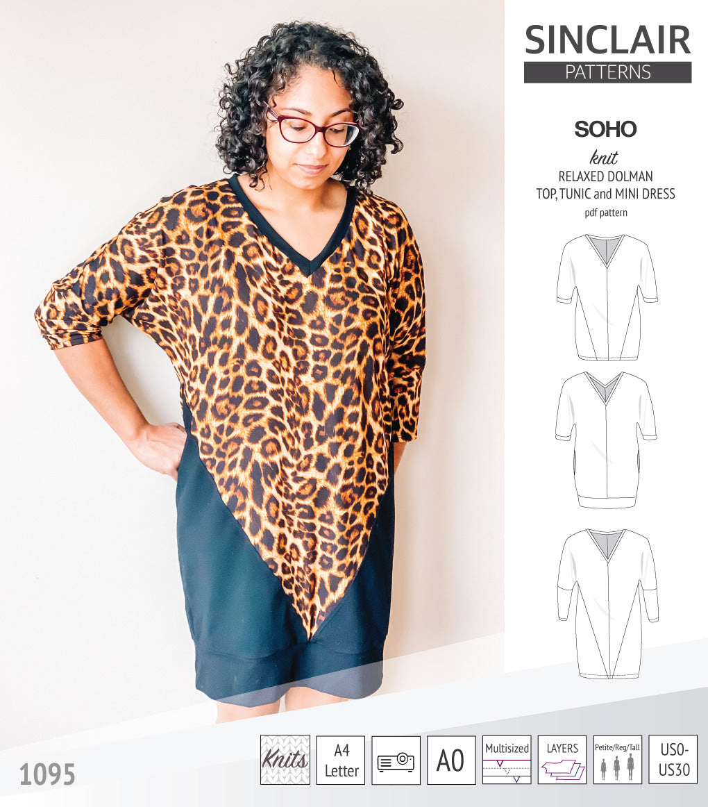Soho dolman relaxed style top, tunic and mini dress - pdf sewing pattern Soho dolman relaxed style top, tunic and mini dress - pdf sewing pattern