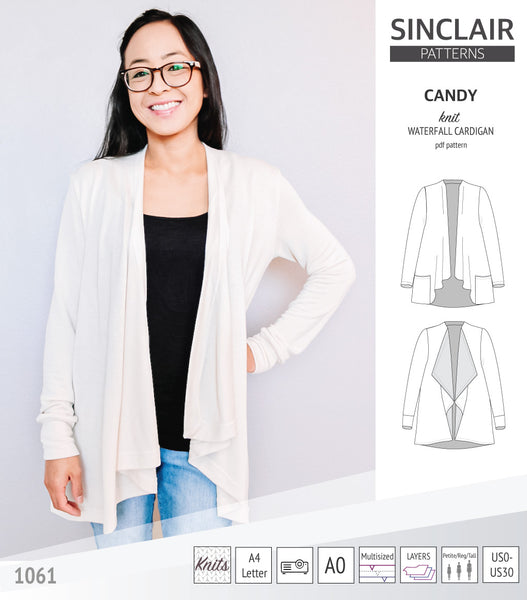 Candy relaxed fit knit cardigan with pockets and waterfall