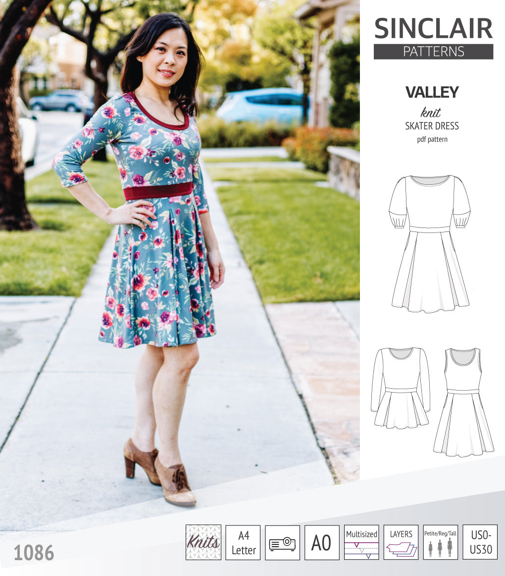 Valley knit skater dress with lantern sleeves and other options (PDF) – Sinclair Patterns Valley knit skater dress with lantern sleeves and other options (PDF) – Sinclair Patterns
