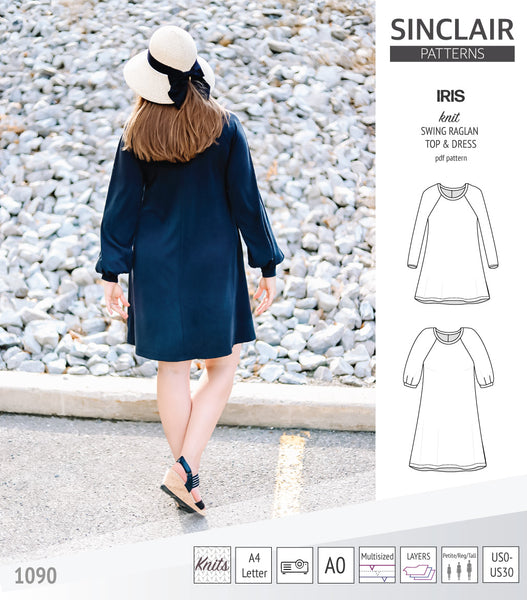 Iris raglan swing top, tunic and dress for knit fabrics (PDF