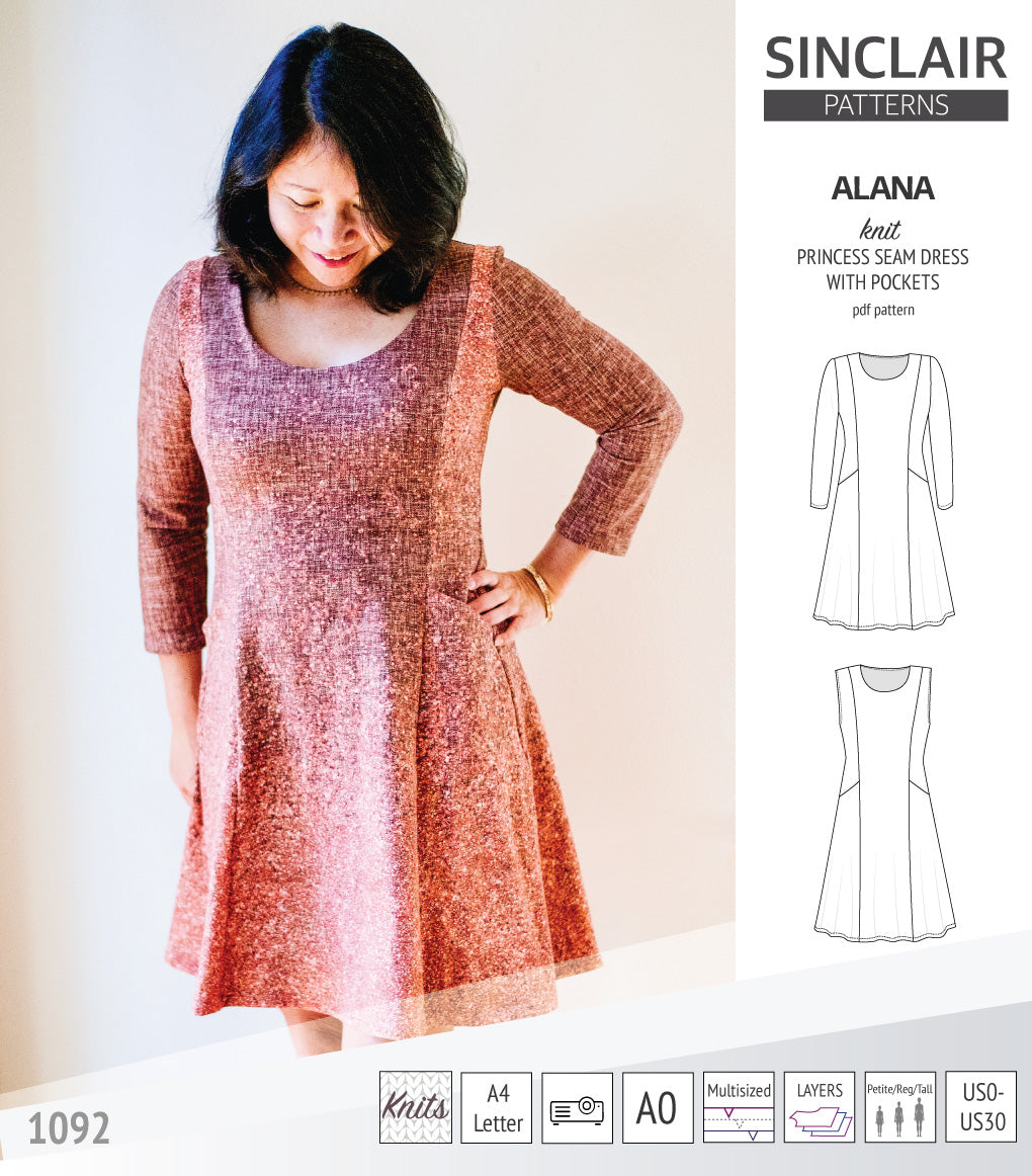 Alana princess seam knit dress with pockets pdf sewing pattern (PDF) Alana princess seam knit dress with pockets pdf sewing pattern (PDF)