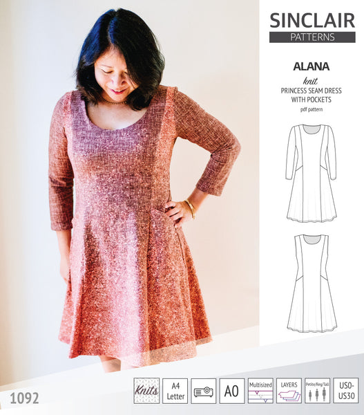 Alana princess seam knit dress with pockets pdf sewing pattern (PDF) -  Sinclair Patterns