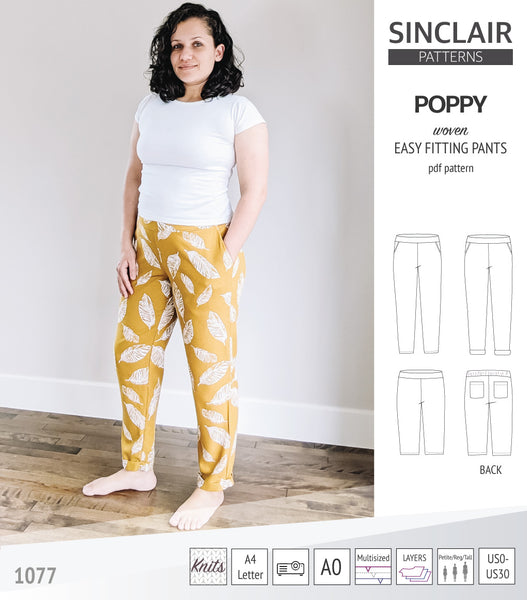 Poppy easy fitting pants for woven fabrics (PDF)