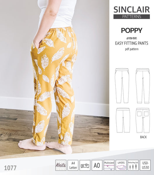 Poppy easy fitting pants for woven fabrics (PDF)