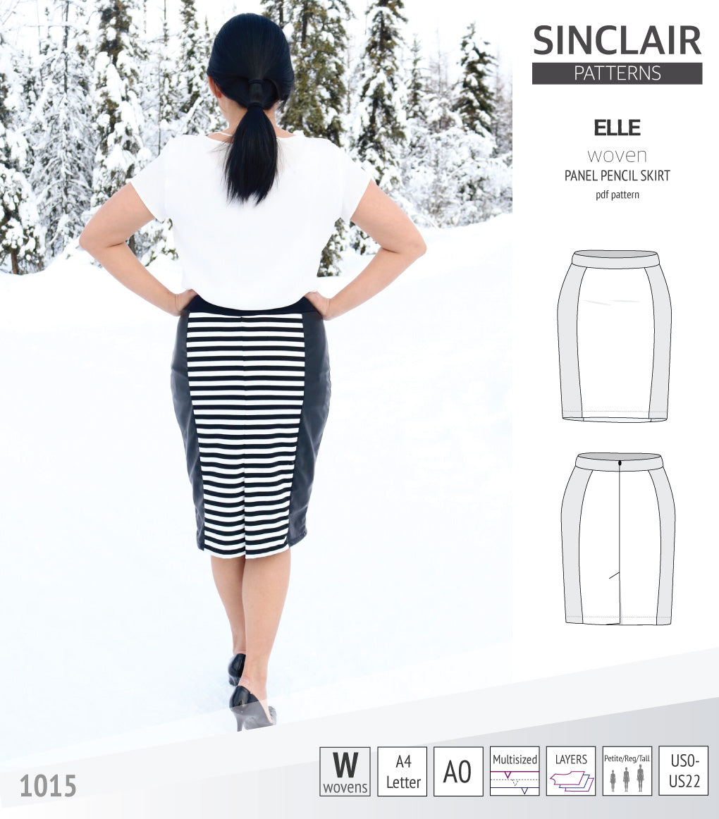Pdf sewing pattern S1015 Elle panelled skirt Sinclair Patterns