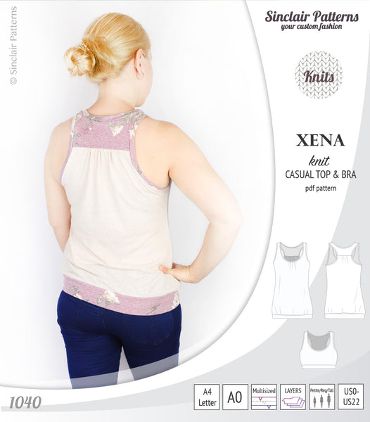 Racerback Bra PDF Sewing Pattern 28AA 48M, Optional Pull-on-over-the-head  Crop Top Style and Underbust Elastic and Adjustable Straps 