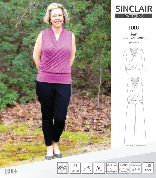 Lulu faux wrap knit top, set and romper (PDF) - Sinclair Patterns