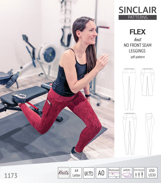 Flex no front seam leggings with colorblocking and pockets pdf sewing  pattern - Sinclair Patterns