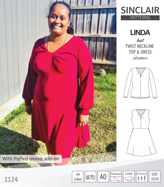 Linda twist neckline top and dress (PDF sewing - Sinclair Patterns