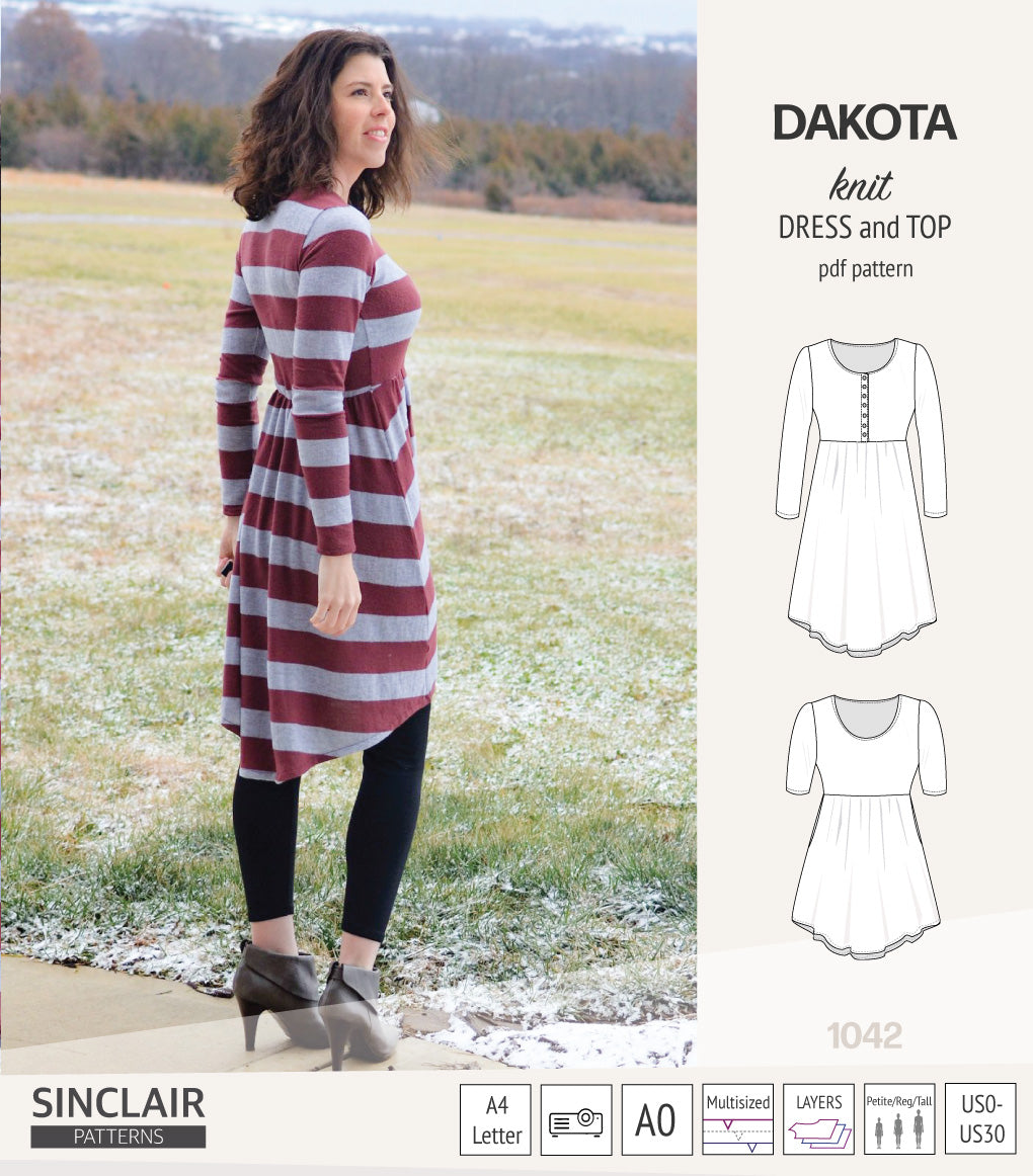 Dakota knit tunic or dress with a peplum and a placket (PDF) (2025