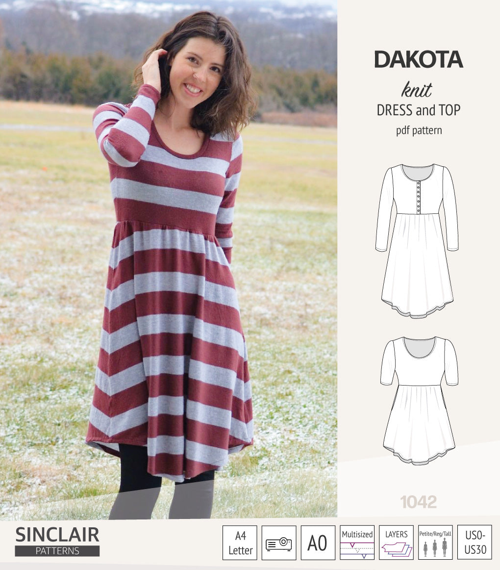 ダコタ ニットドレス Dakota knit tunic or dress with a peplum and a placket (PDF