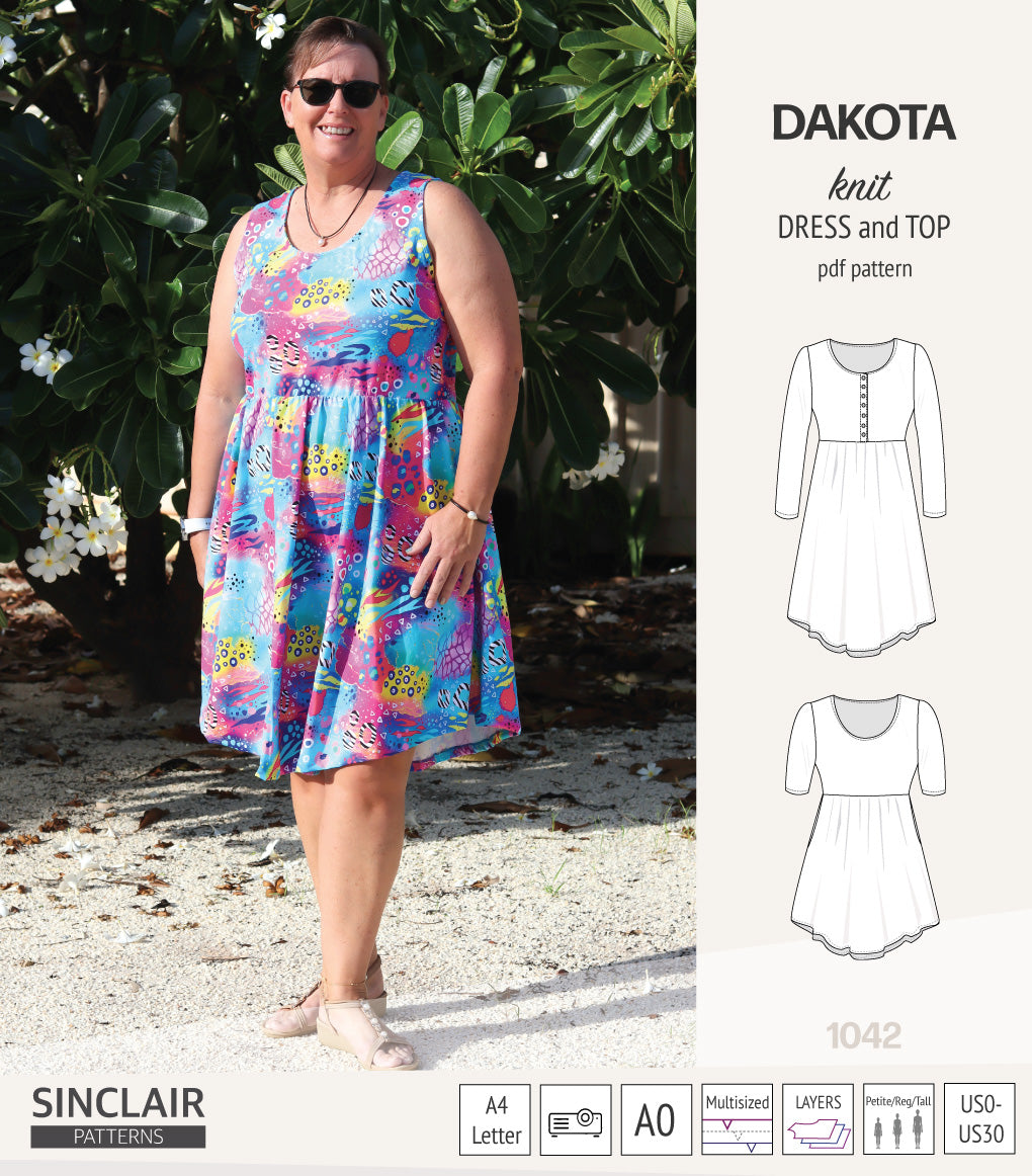 Dakota knit tunic or dress with a peplum and a placket (PDF