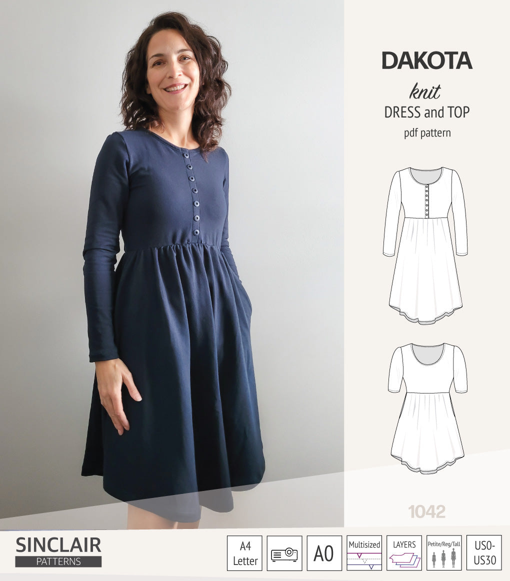 ダコタ ニットドレス Dakota knit tunic or dress with a peplum and a placket (PDF