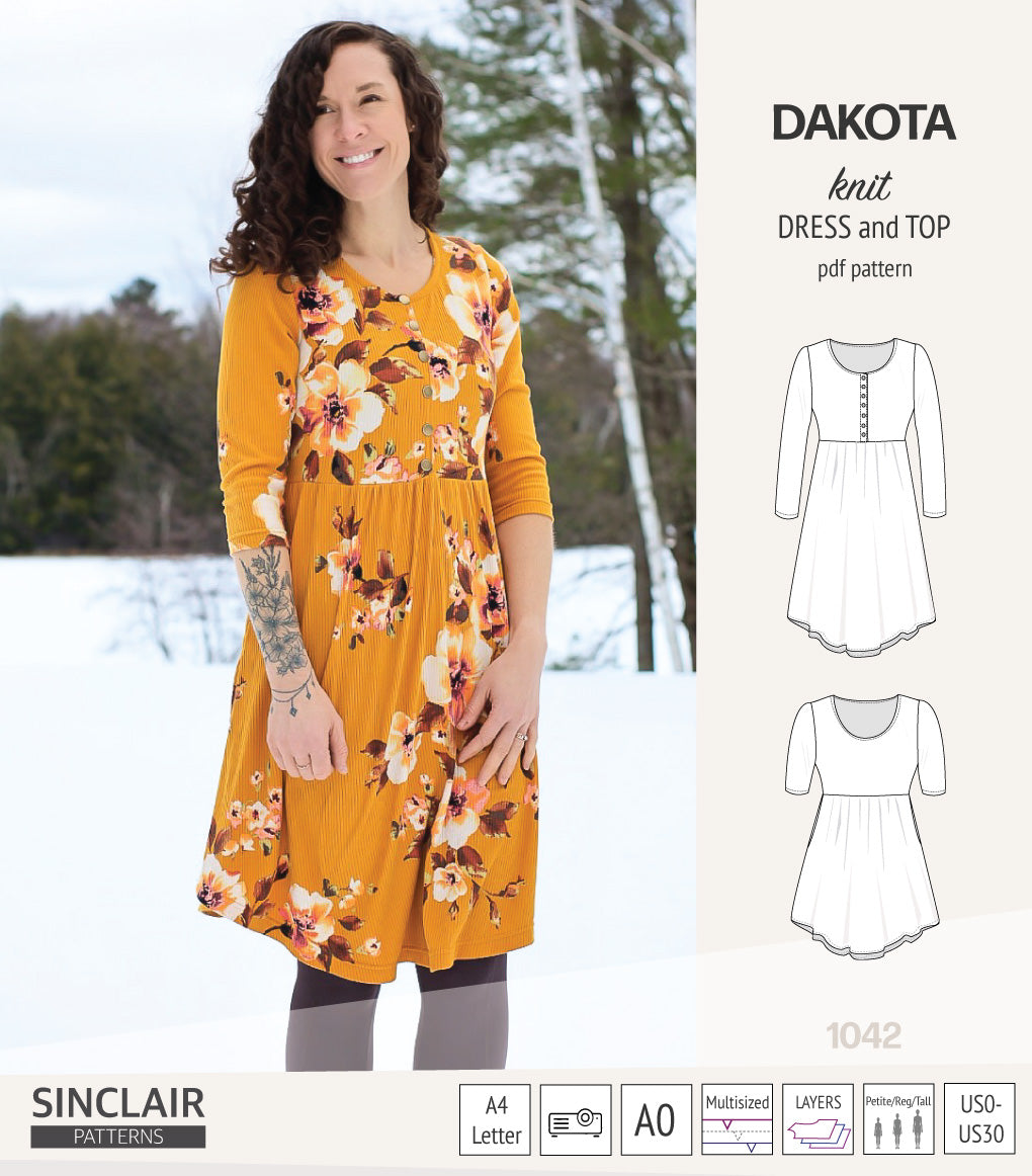 Dakota knit tunic or dress with a peplum and a placket (PDF) (2025 Upd Sinclair Patterns Dakota knit tunic or dress with a peplum and a placket (PDF) (2025 Upd Sinclair Patterns