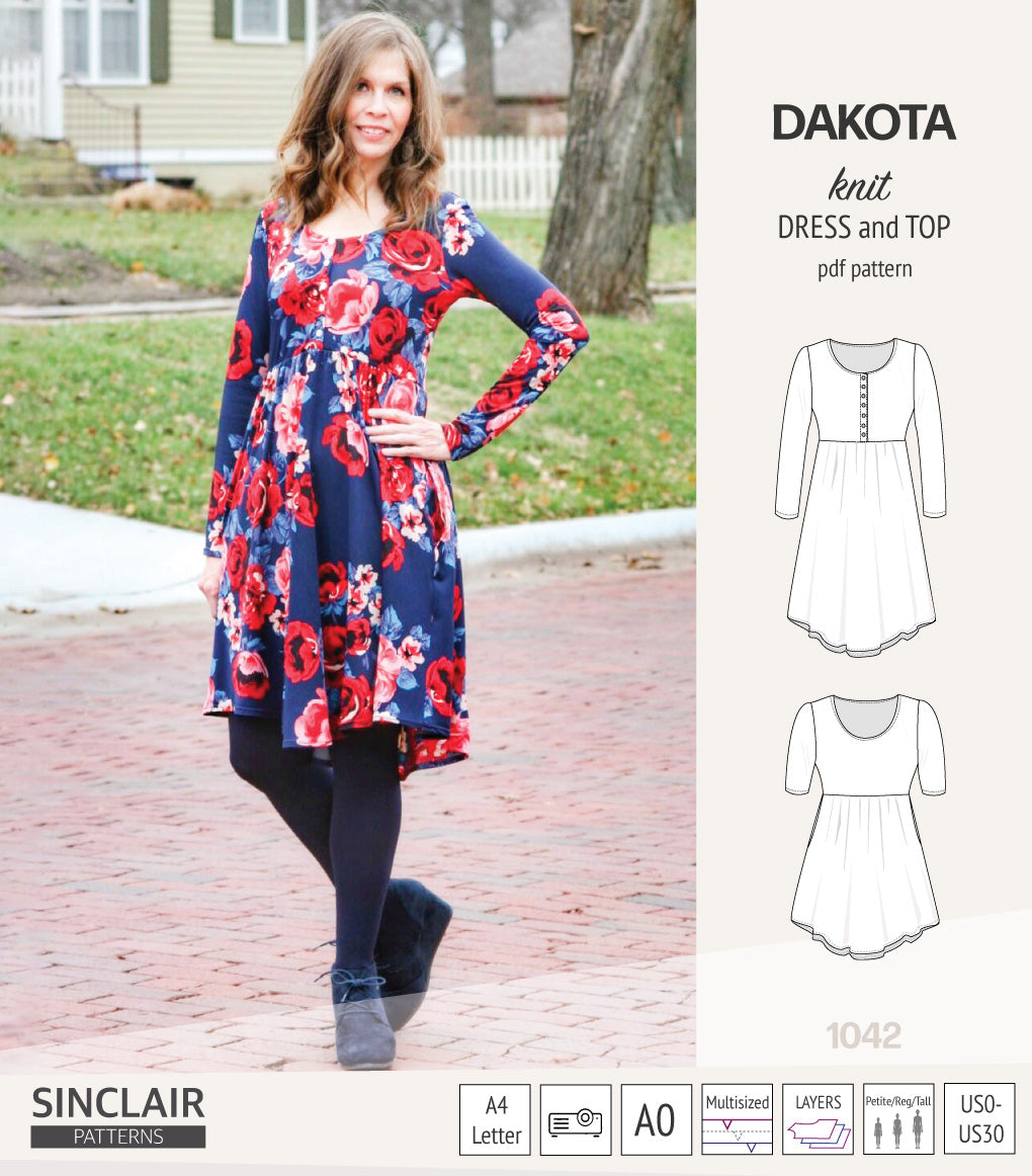 ダコタ ニットドレス Dakota knit tunic or dress with a peplum and a placket (PDF