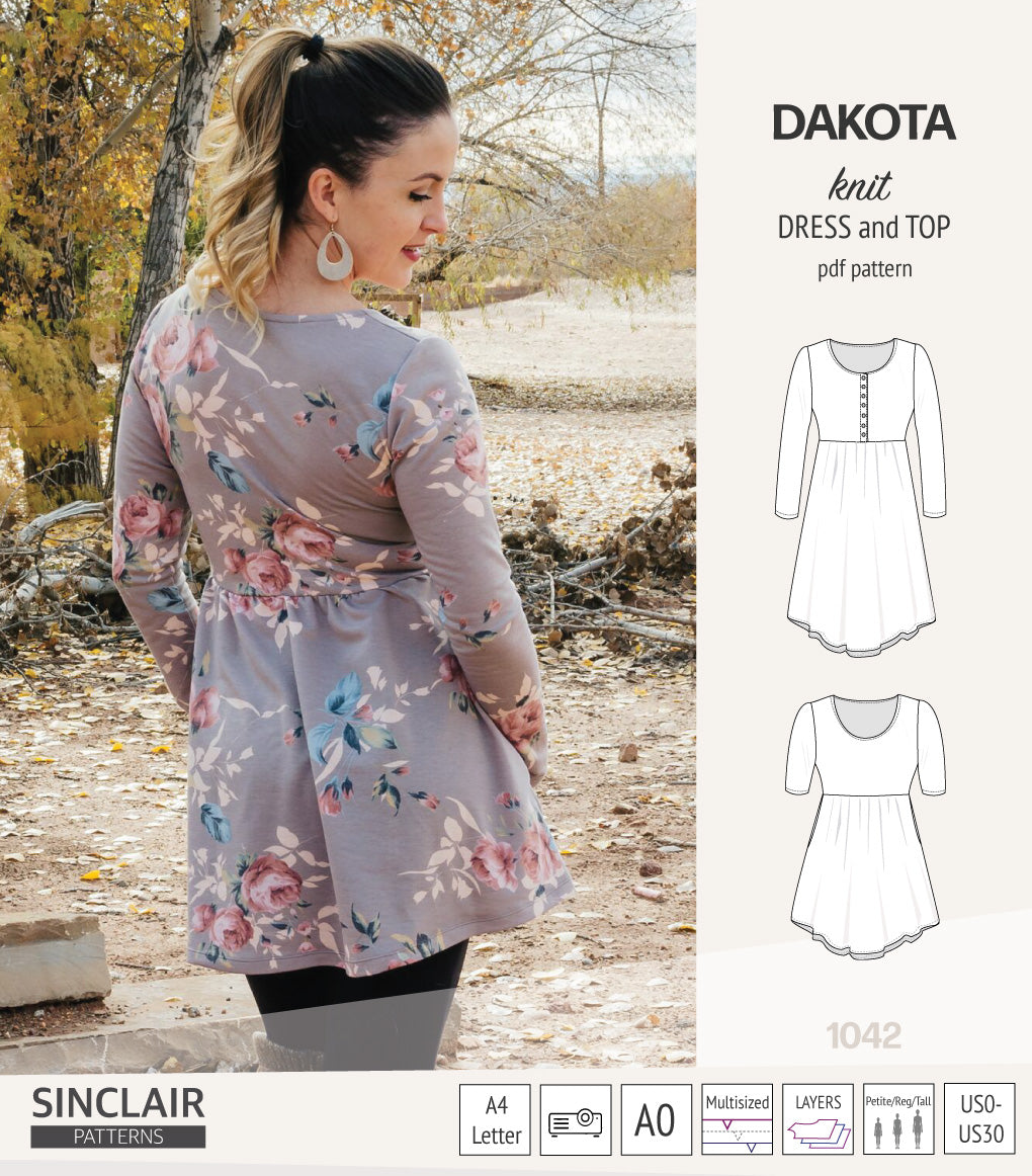 Dakota knit tunic or dress with a peplum and a placket (PDF) (2025 Upd Sinclair Patterns Dakota knit tunic or dress with a peplum and a placket (PDF) (2025 Upd Sinclair Patterns