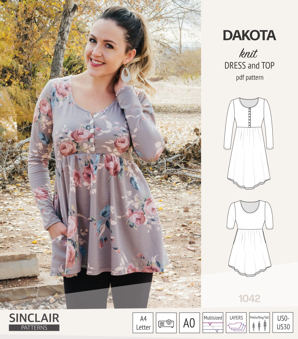 Dakota knit tunic or dress with a peplum and a placket (PDF) (2025 Upd Sinclair Patterns Dakota knit tunic or dress with a peplum and a placket (PDF) (2025 Upd Sinclair Patterns