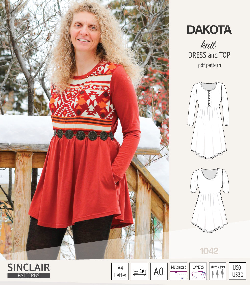 Dakota knit tunic or dress with a peplum and a placket (PDF