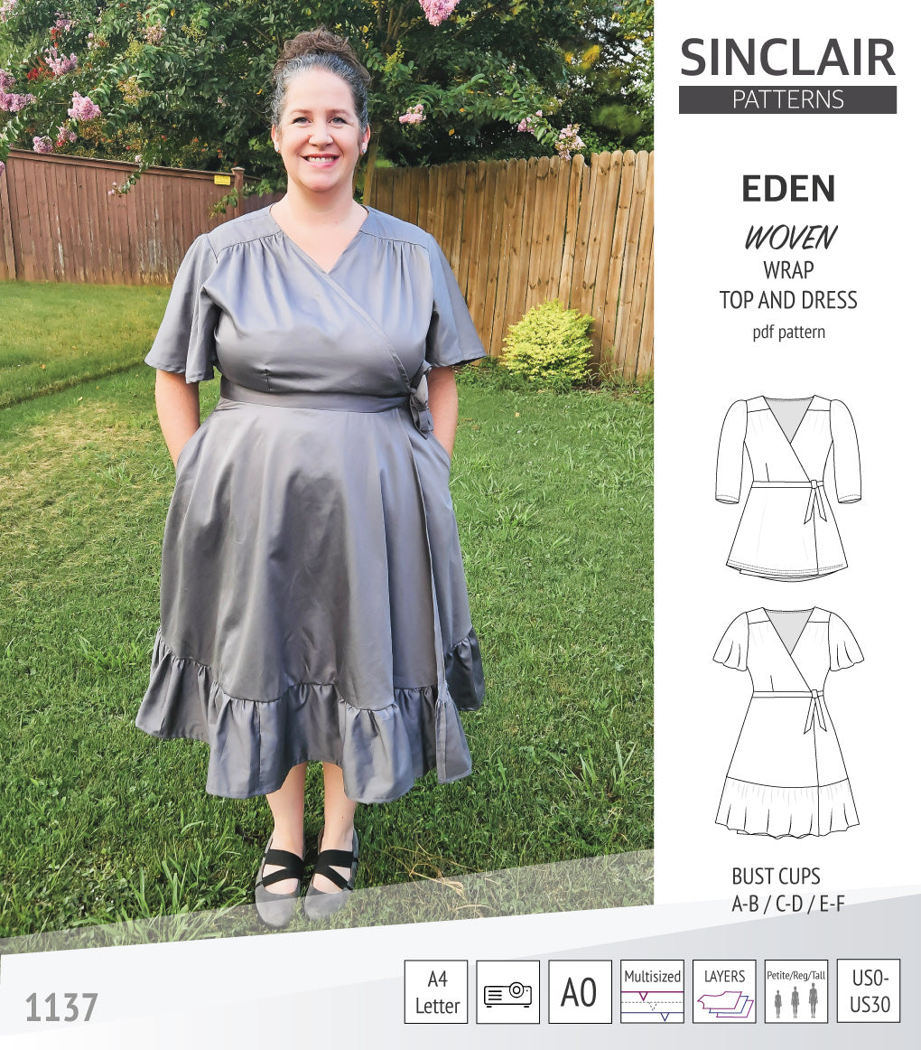 Eden true wrap dress and top for woven fabrics (PDF) – Sinclair Patterns