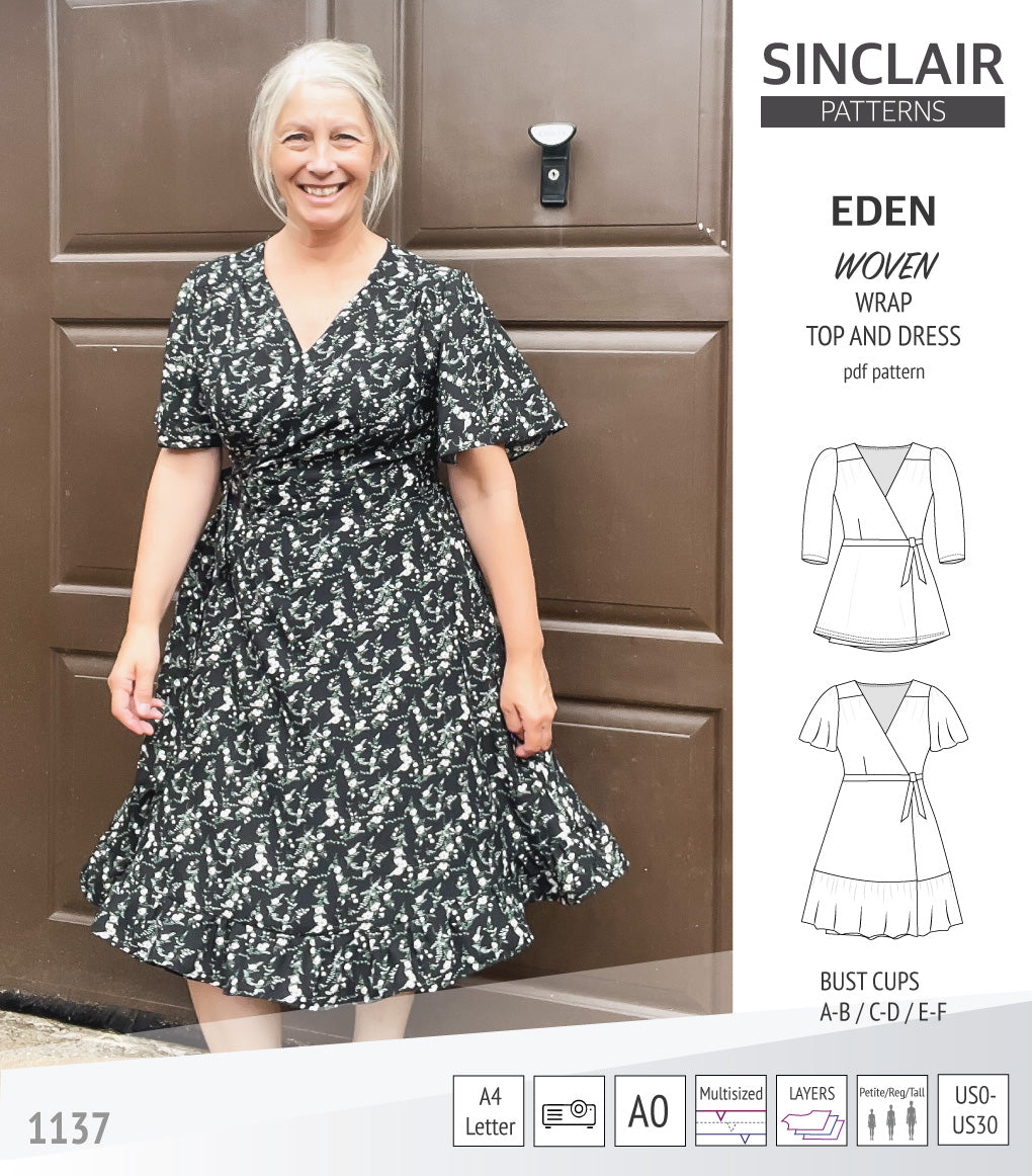 Eden true wrap dress and top for woven fabrics (PDF) – Sinclair Patterns