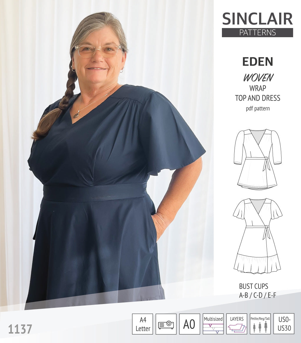 Eden true wrap dress and top for woven fabrics (PDF) – Sinclair Patterns