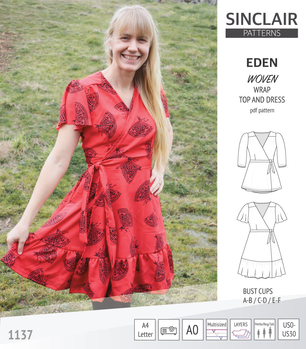 Eden true wrap dress and top for woven fabrics (PDF) – Sinclair Patterns