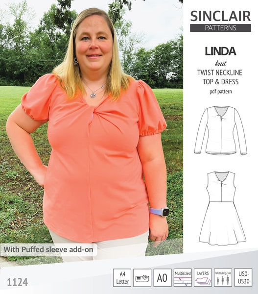 Linda twist neckline knit top and dress (PDF sewing pattern