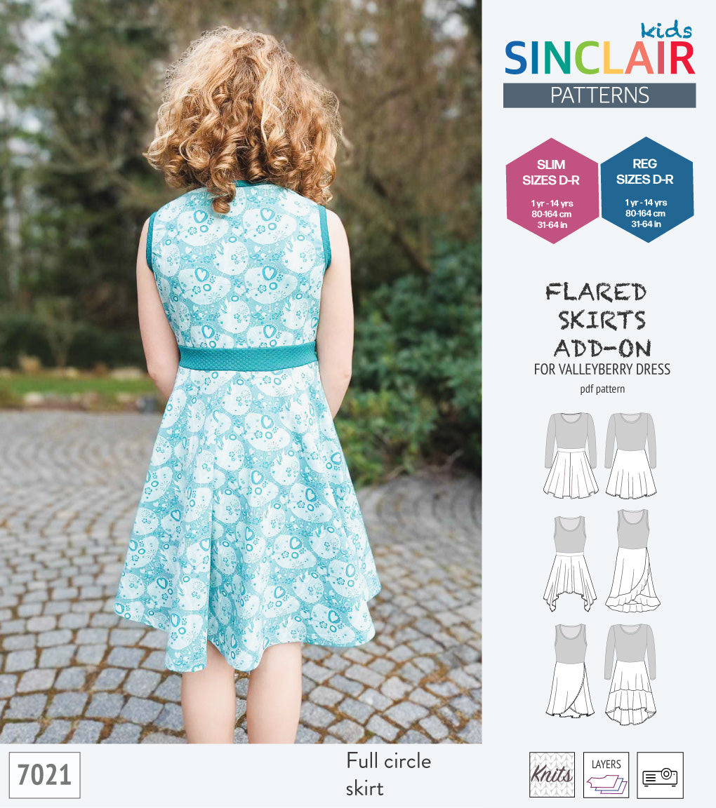 flared skirt dress pattern ADD-ON Flared skirts add-on pack for Valleyberry dress for children pdf sewing pattern Sinclair Patterns
