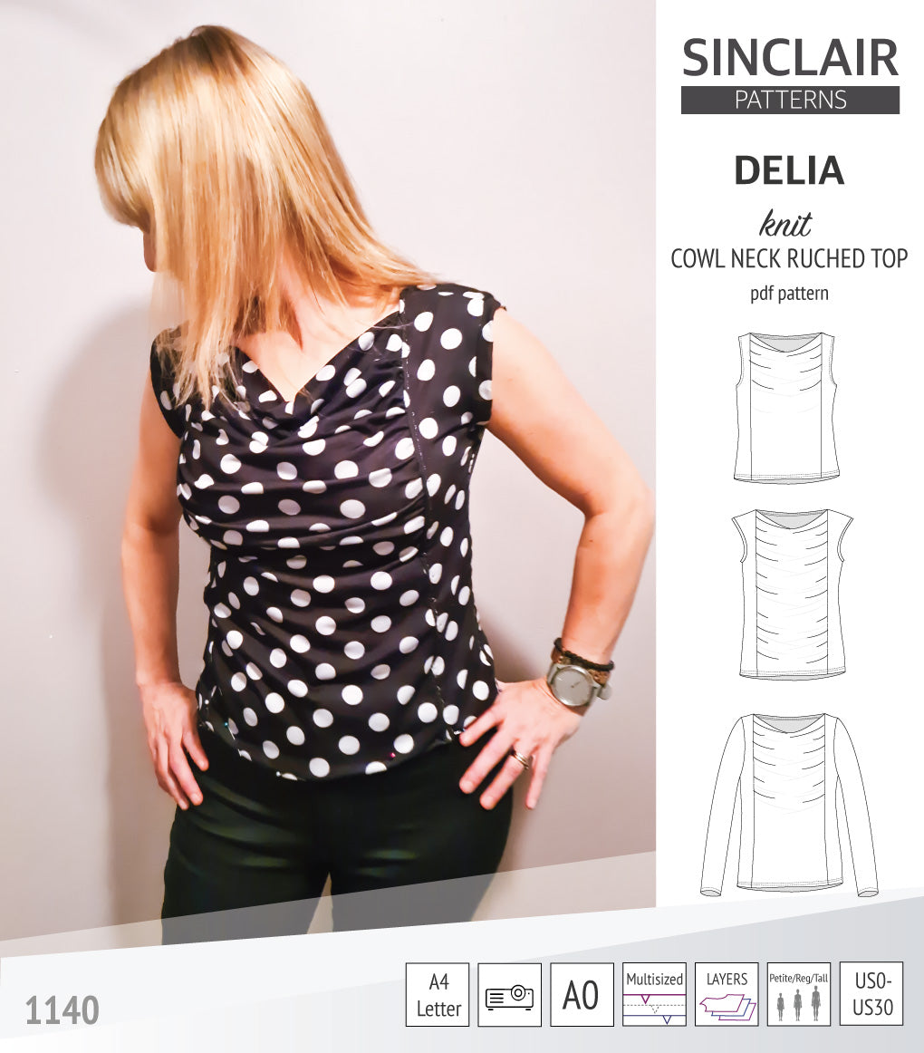 Delia cowl style neckline ruched front knit top (PDF) – Sinclair Patterns