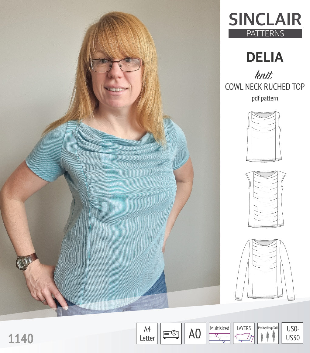 Delia cowl style neckline ruched front knit top (PDF) – Sinclair