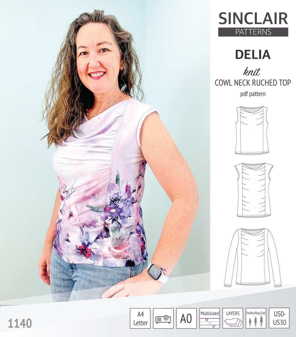 Delia cowl style neckline ruched front knit top (PDF) – Sinclair
