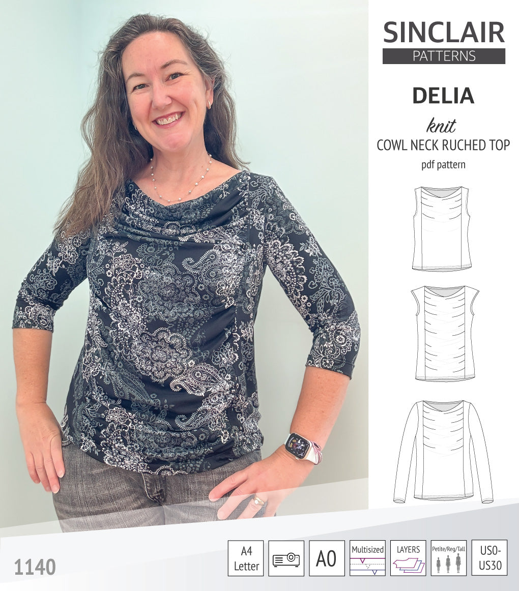 Delia cowl style neckline ruched front knit top (PDF) – Sinclair