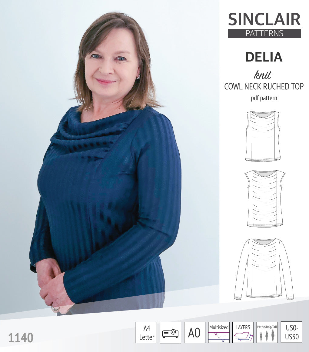 Delia cowl style neckline ruched front knit top (PDF) – Sinclair
