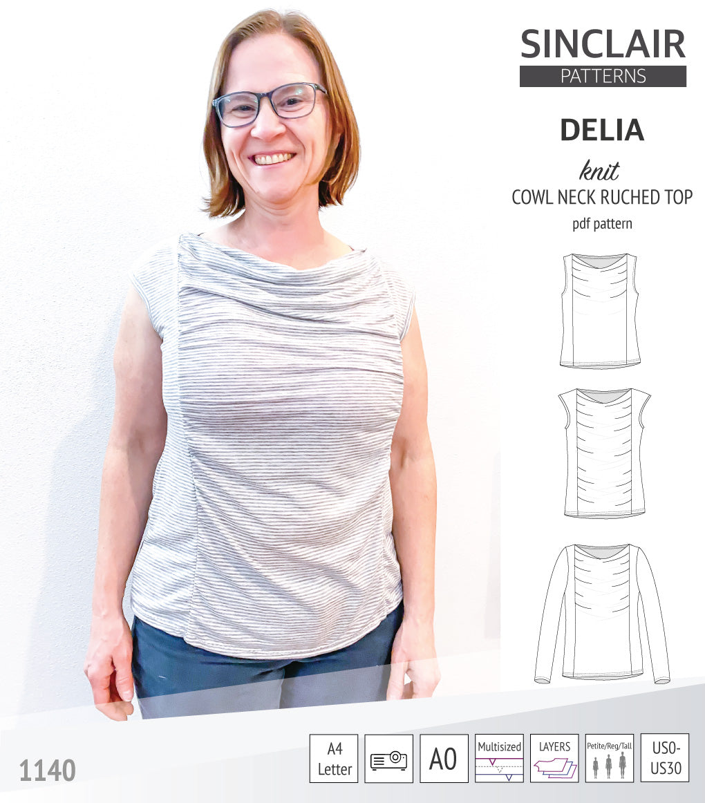 Delia cowl style neckline ruched front knit top (PDF) – Sinclair