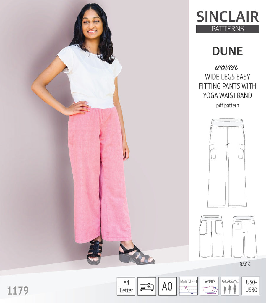 Dune wide leg woven pants with yoga waistband (pdf sewing pattern ...