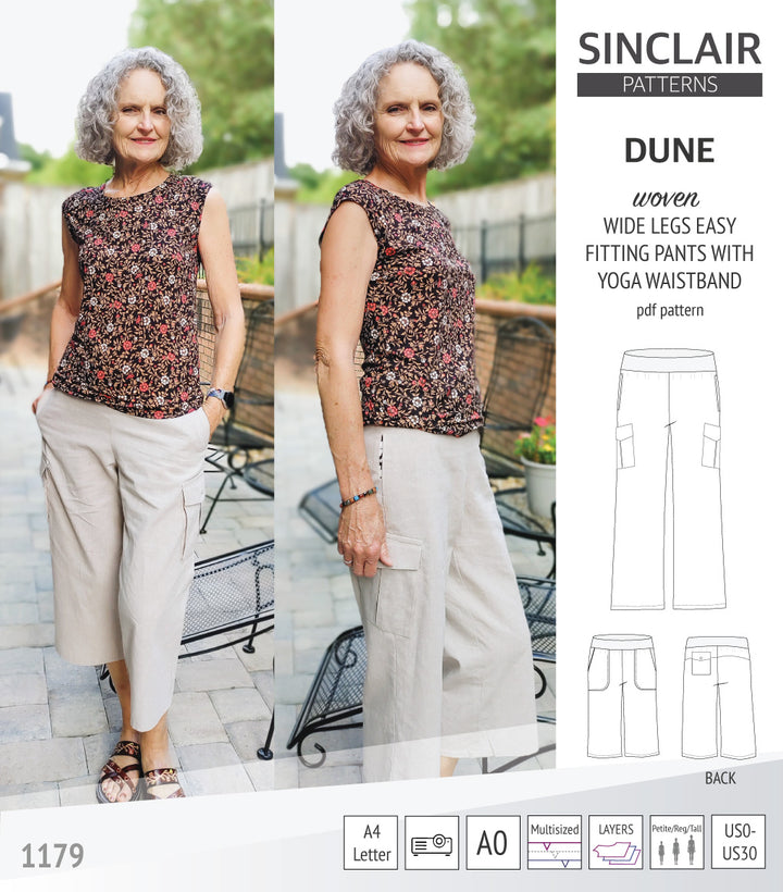 Wide Leg Pattern Set Dune wide leg woven pants with yoga waistband (pdf sewing pattern ...