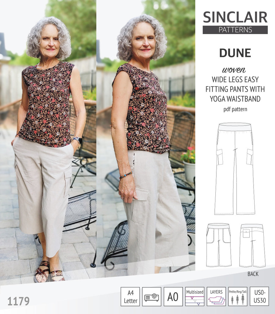 Dune wide leg woven pants with yoga waistband (pdf sewing pattern ...