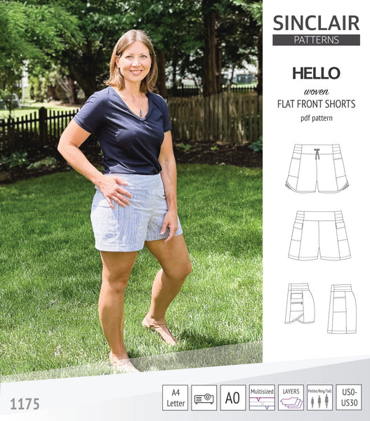 Hello flat front elastic back woven shorts with side panels (pdf sewing ...