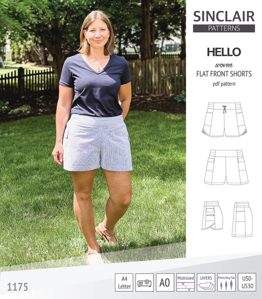 Hello flat front elastic back woven shorts with side panels (pdf sewing ...