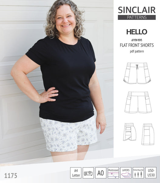 Hello flat front elastic back woven shorts with side panels (pdf sewing ...