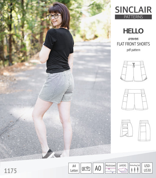 Hello flat front elastic back woven shorts with side panels (pdf sewing ...